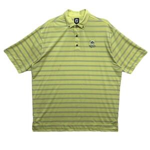 FJ Footjoy Polo Shirt Mens 2XL Golf Yellow Stripe Short Sleeve Logo Búfalo Ridge